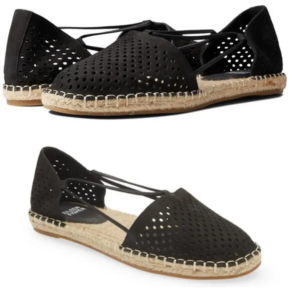 Eileen Fisher Lee‎ 2 Espadrille Flats Black Tumbled Nubuck Perforated Size 8